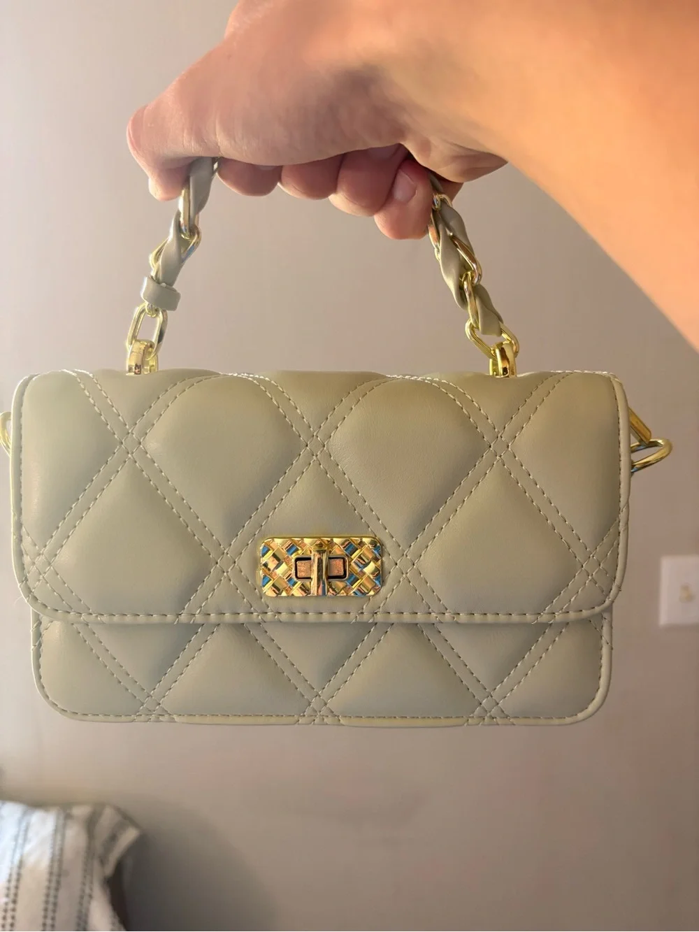 Quilted Chanel inspired Green Chain Strap Crossbody Bag